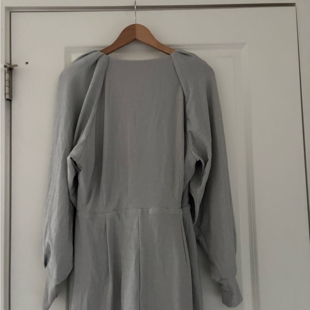 NWT City Chic Party Light Metallic Silver Faux Wrap Dress Stretch - Picture 4 of 11
